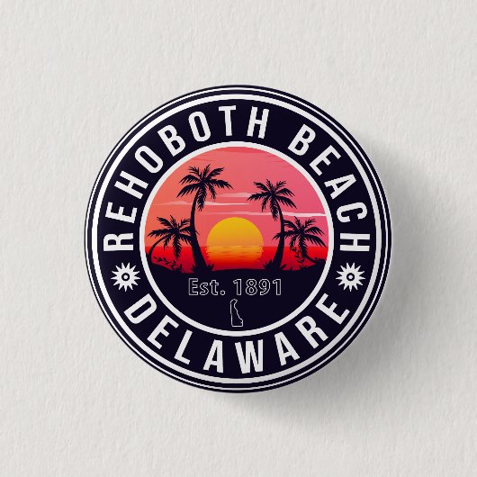 Rehoboth Beach Delaware Retro Sunset Souvenirs Ronde Button 3,2 Cm (Voorkant)