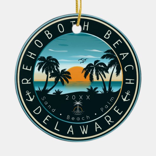Rehoboth Beach Delaware Sunset Retro Souvenir 80s Keramisch Ornament (Voorkant)