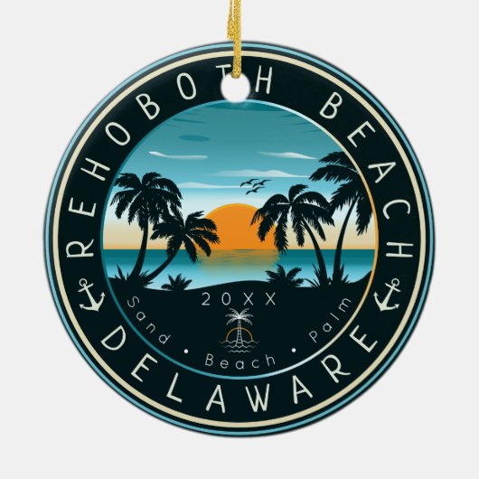 Rehoboth Beach Delaware Sunset Retro Souvenir 80s Keramisch Ornament (Achterkant)