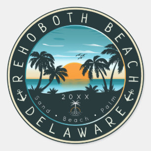 Rehoboth Beach Delaware Sunset Retro Souvenir 80s Ronde Sticker