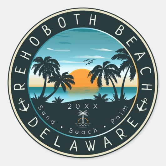 Rehoboth Beach Delaware Sunset Retro Souvenir 80s Ronde Sticker (Voorkant)