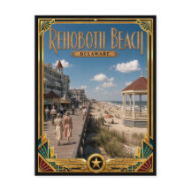 Rehoboth Beach Delaware Vintage Art Deco Gouden