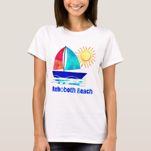 Rehoboth Beach Delaware  Waterverf Sailboot T-shirt (Voorkant)