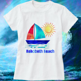 Rehoboth Beach Delaware  Waterverf Sailboot T-shirt