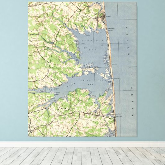  "Rehoboth & Bethany Beach DE Map" (1944) Canvas Afdruk (Insitu (Houten vloer))