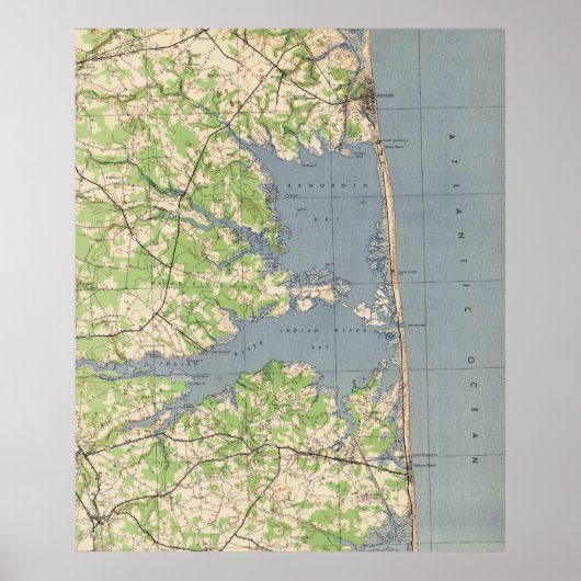 "Rehoboth & Bethany Beach DE Map" (1944) Poster (Voorkant)