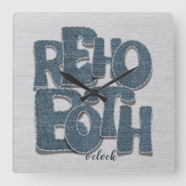Rehoboth Delaware Beach Denim Letter Wall Clock Vierkante Klok