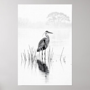 Reiger aan een Stille Oever Monochrome Poster