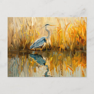 Reiger bij het aanbreken van de dag bij het water feestdagenkaart