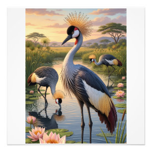 Reiger bij het water Serene natuur landschap fleec Foto Afdruk