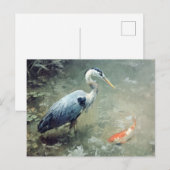 Reiger en levendige Koi vissen Briefkaart (Voorkant / Achterkant)