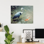 Reiger en levendige Koi vissen Poster (Thuiskantoor)