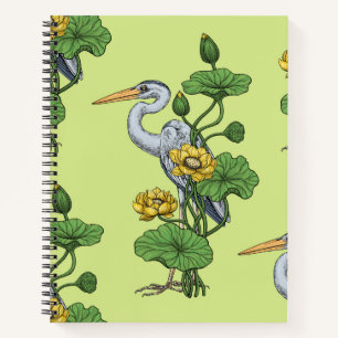 Reiger in de Gele Lotus Tuin op honingdauw Notitieboek