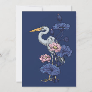 Reiger in de Roze Lotus Tuin op delpht blauw
