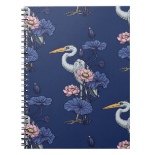 Reiger in de Roze Lotus Tuin op delpht blauw Notitieboek