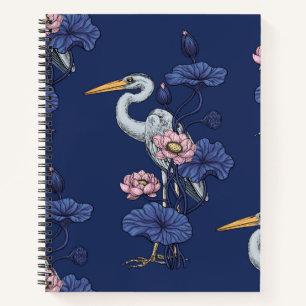 Reiger in de Roze Lotus Tuin op delpht blauw Notitieboek