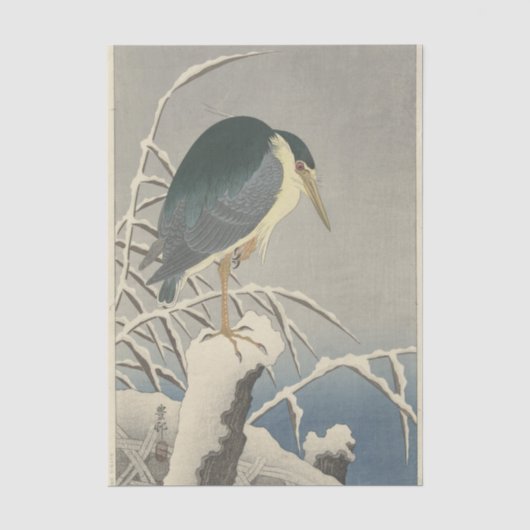 Reiger in de sneeuw door Ohara Koson Tissuepapier (Voorkant)