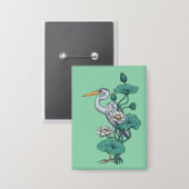 Reiger in de Witte Lotus Tuin op jade Button (Voorkant / Achterkant)