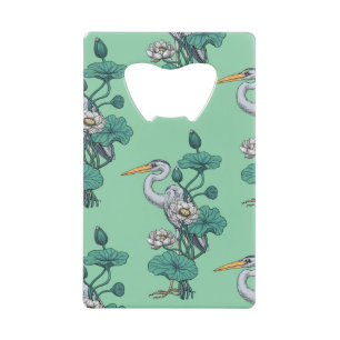 Reiger in de Witte Lotus Tuin op jade Creditkaart Flessenopener