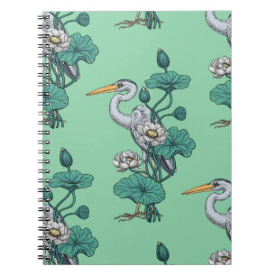 Reiger in de Witte Lotus Tuin op jade Notitieboek