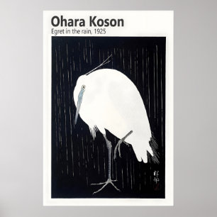 Reiger in regen Japanse houtsnede door Koson Poster