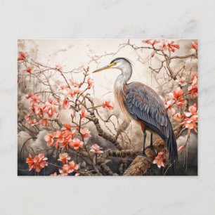 Reiger in rode bladervijver illustratie feestdagenkaart