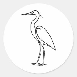 Reiger Lijn Kunst – Minimalistische Vogel Illustra Ronde Sticker