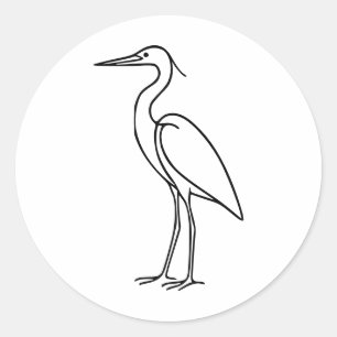 Reiger Lijn Kunst – Minimalistische Vogel Illustra Ronde Sticker