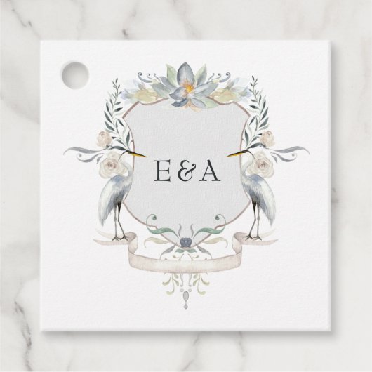 Reiger Monogram Crest Elegante Meer Bruiloft Bedankjes Labels (Voorkant)