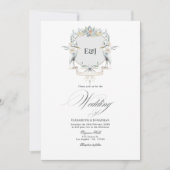 Reiger Monogram Crest Elegante Meer Bruiloft Kaart (Voorkant)