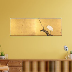Reiger op een wilgentak Japanse Kunst Canvas Afdruk