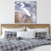 Reiger op strand Canvas Afdruk (Insitu (Slaapkamer))