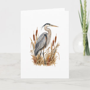Reiger staand in nevelige rietstengels kaart