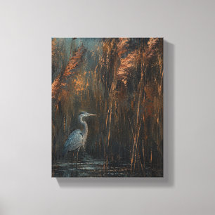 Reiger Tussen Koperen Rietstengels Stemmig Wildlif Canvas Afdruk