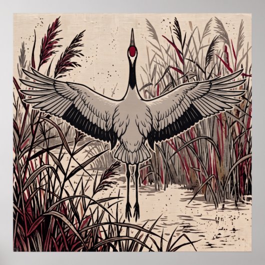 Reiger Vleugels Riet Kunst Poster (Voorkant)