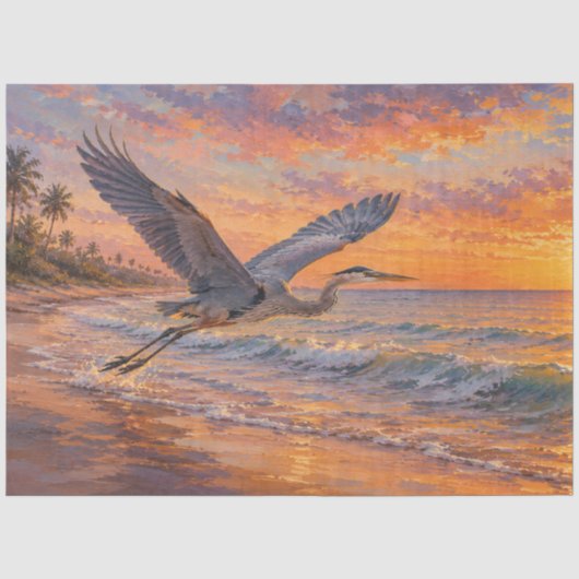 Reiger Vliegend Over Oceaan Decoupage Tissuepapier (Voorkant)