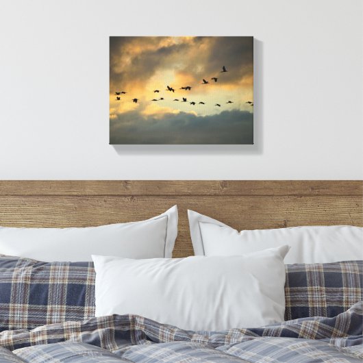 Reiger vogels migreren bij zonsondergang canvas afdruk (Insitu (Slaapkamer))