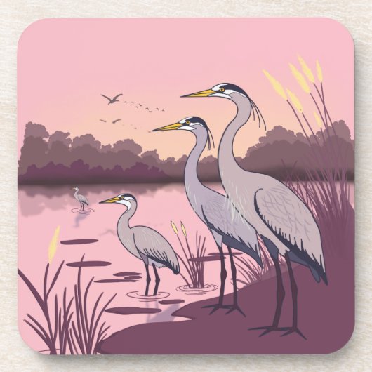 Reigers aan het Meer Bier Onderzetter (Voorkant)