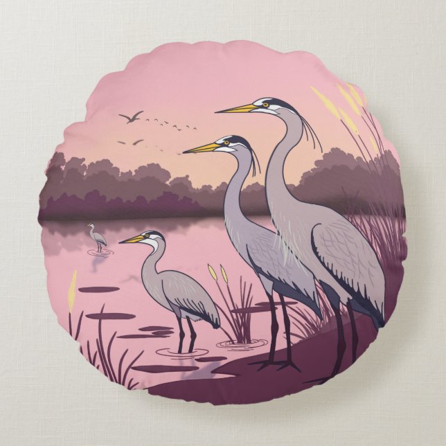 Reigers aan het Meer Rond Kussen (Voorkant)