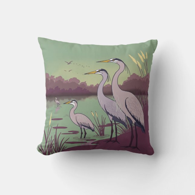 Reigers bij het Meer Kussen (Voorkant)