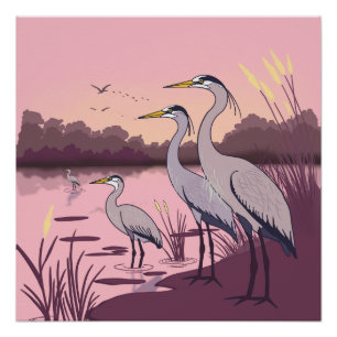 Reigers bij het Meer Perfect Poster