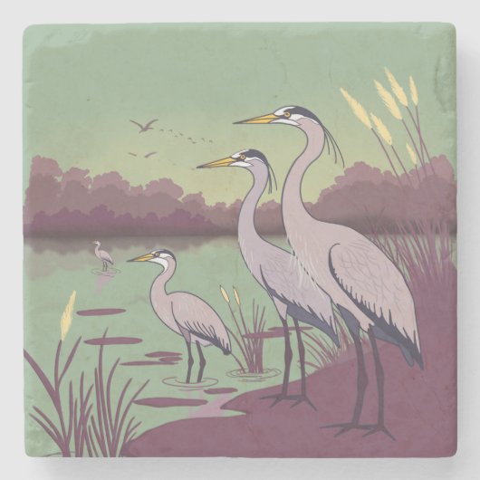 Reigers bij het Meer Stenen Onderzetter (Voorkant)