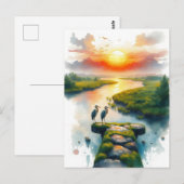 reigers bij zonsondergang briefkaart (Voorkant / Achterkant)