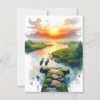 reigers bij zonsondergang briefkaart