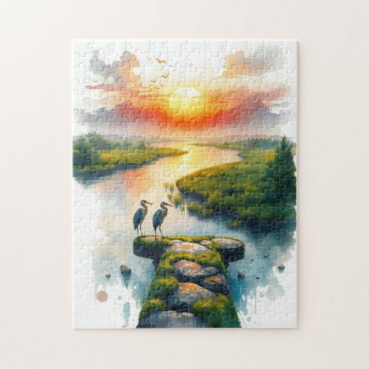 reigers bij zonsondergang legpuzzel (Verticaal)