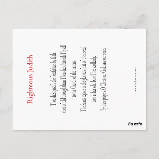 Reighteous Judith Prayer Card Briefkaart (Achterkant)