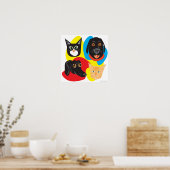 Reigning Cats & Dogs_Frisky Friends (kleurvormen) Poster (Keuken)