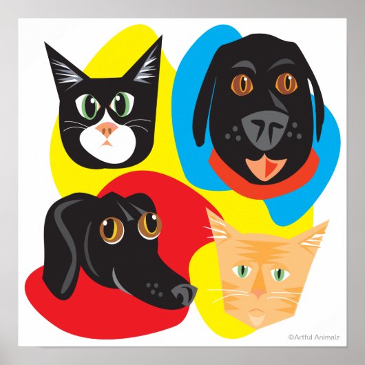 Reigning Cats & Dogs_Frisky Friends (kleurvormen) Poster (Voorkant)
