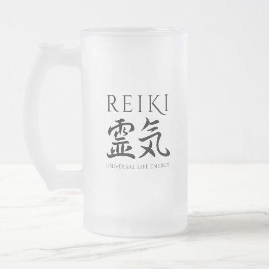 Reiki 霊 Japanse Calligrafische Life Energy 気 Matglas Bierpul (Links)