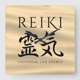 Reiki 霊 Japanse Calligrafische Life Energy 気 Vierkante Klok